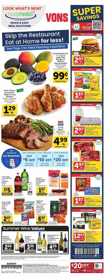 Vons (CA) Weekly Ad Flyer Specials August 23 to August 29, 2023