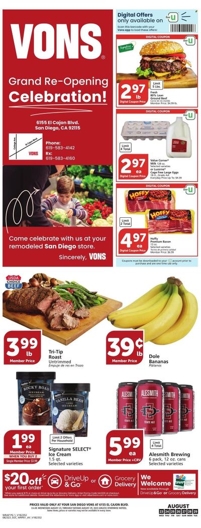 Vons (CA) Weekly Ad Flyer Specials August 23 to August 29, 2023