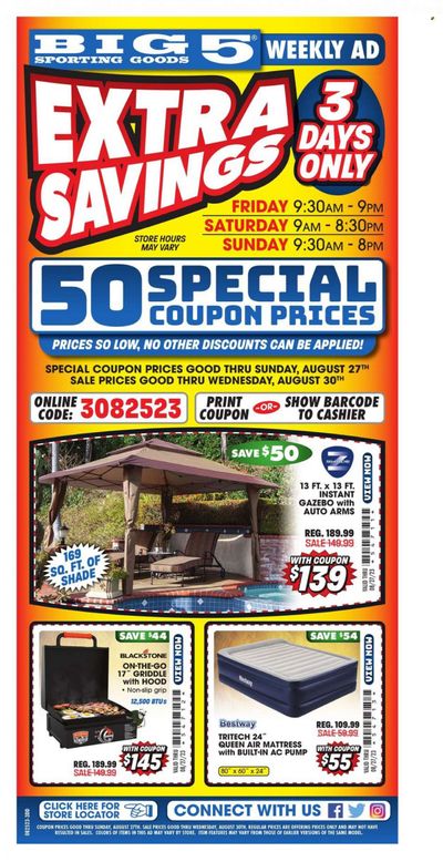 Big 5 (AZ, CA, CO, ID, NM, OR, UT, WA) Weekly Ad Flyer Specials August 25 to August 27, 2023