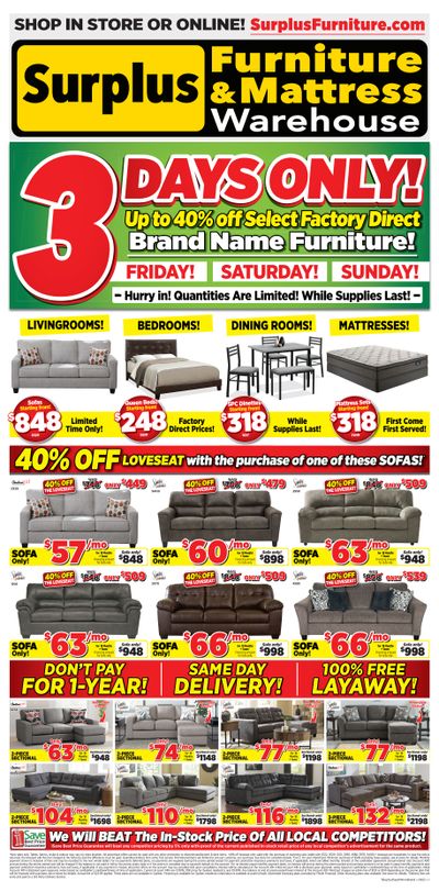 Surplus Furniture & Mattress Warehouse (Winnipeg, Brandon) Flyer August 28 to September 3