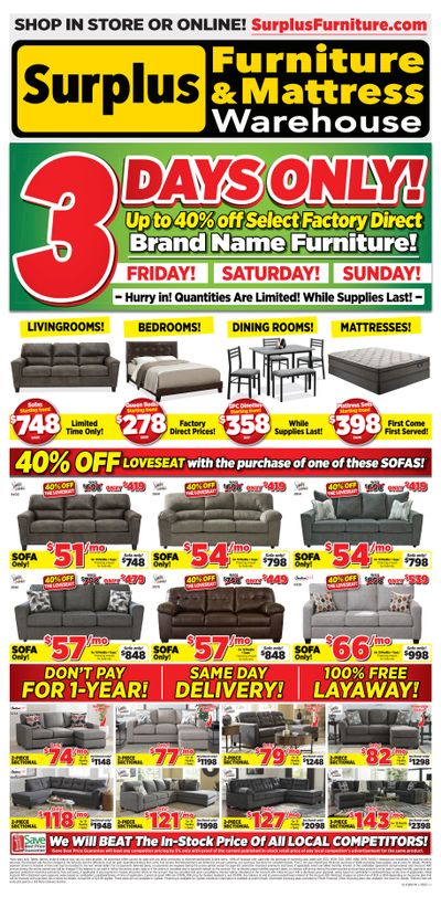 Surplus Furniture & Mattress Warehouse (St. John's, Corner Brook, Grand Falls Windsor) Flyer August 28 to September 3