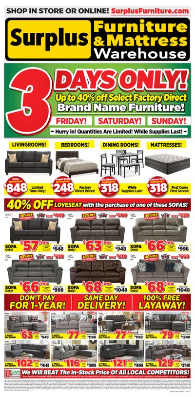 Surplus Furniture & Mattress Warehouse (Moncton,Saint John, Fredericton) Flyer August 28 to September 3