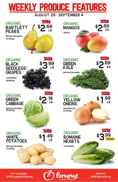 Pomme Natural Market Weekly Produce Flyer August 29 to September 4