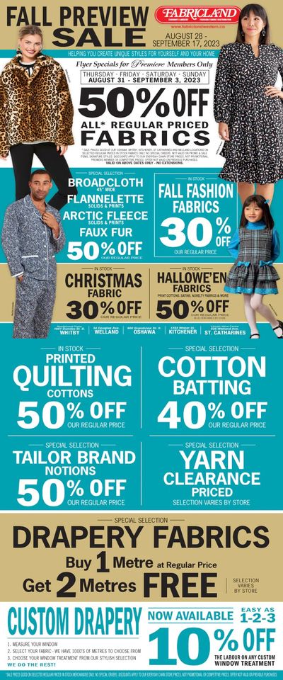 Fabricland (Oshawa, Whitby, Kitchener, St. Catharines, Welland) Flyer August 28 to September 17