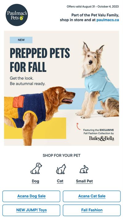 Paulmac's Pets Flyer August 31 to October 4