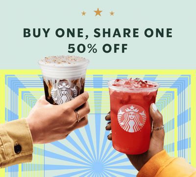 Starbucks Canada Offers: Buy One, Share One – 50% off Handcrafted Drinks