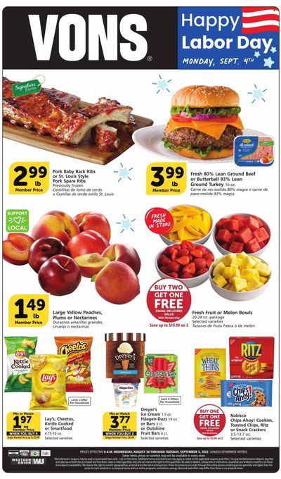 Vons (CA) Weekly Ad Flyer Specials August 30 to September 5, 2023