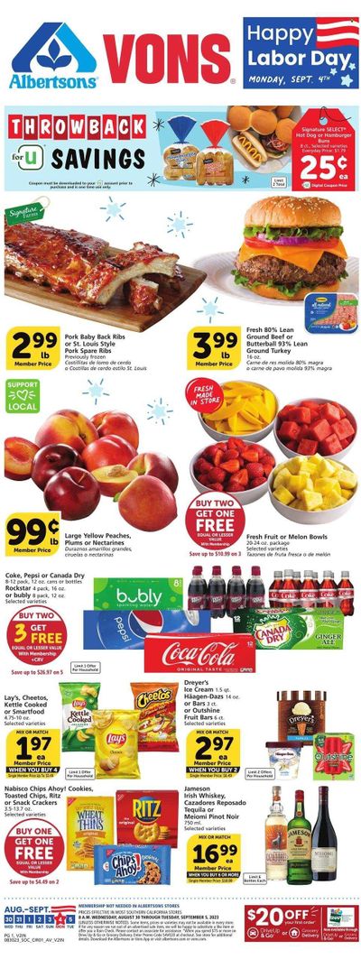 Vons (CA) Weekly Ad Flyer Specials August 30 to September 5, 2023