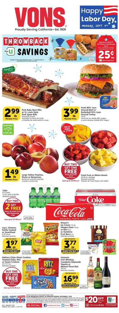 Vons (CA) Weekly Ad Flyer Specials August 30 to September 5, 2023