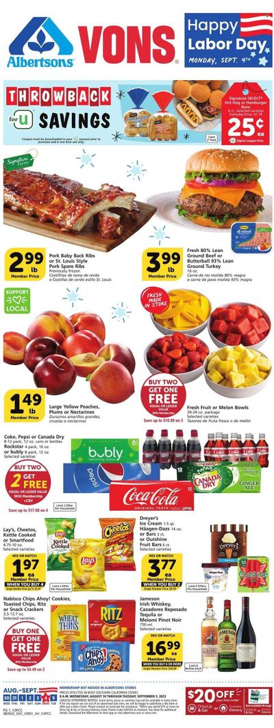 Vons (CA) Weekly Ad Flyer Specials August 30 to September 5, 2023