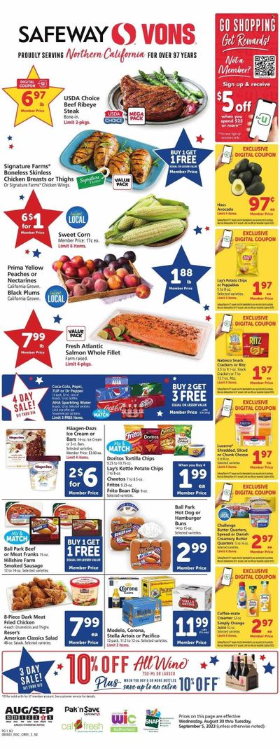 Vons (CA) Weekly Ad Flyer Specials August 30 to September 5, 2023