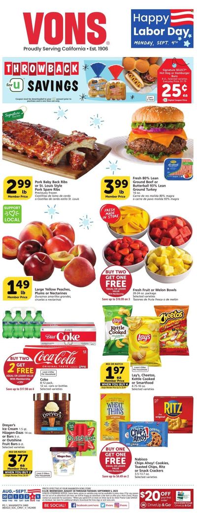 Vons (CA) Weekly Ad Flyer Specials August 30 to September 5, 2023