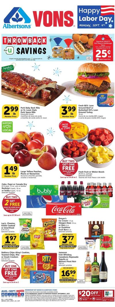Vons (CA) Weekly Ad Flyer Specials August 30 to September 5, 2023
