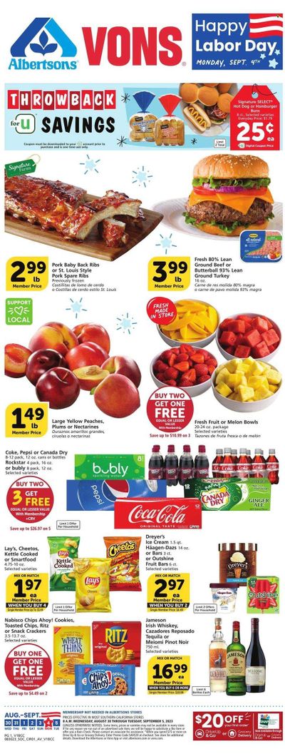 Vons (CA) Weekly Ad Flyer Specials August 30 to September 5, 2023