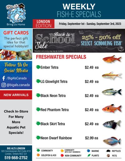 Big Al's (London) Weekend Specials September 1 to 3