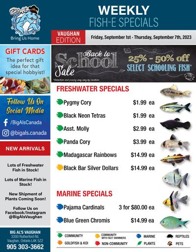 Big Al's (Vaughan) Weekly Specials September 1 to 7