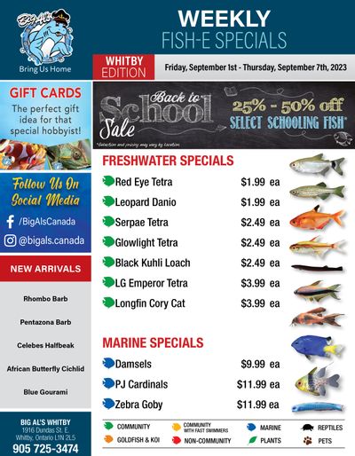Big Al's (Whitby) Weekly Specials September 1 to 7
