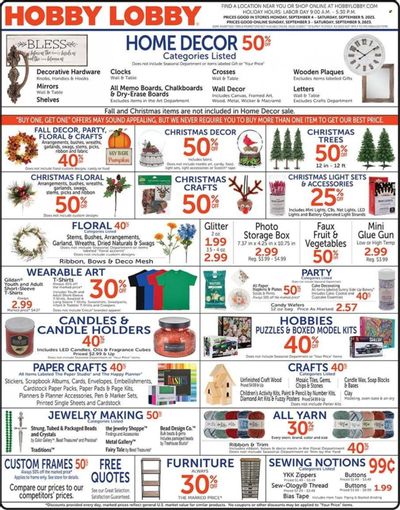 Hobby Lobby Weekly Ad Flyer Specials September 3 to September 9, 2023