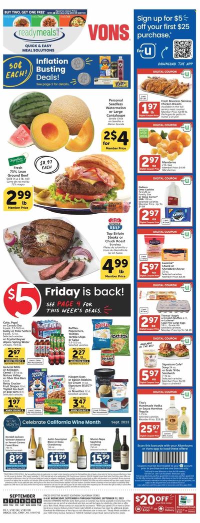 Vons (CA) Weekly Ad Flyer Specials September 6 to September 12, 2023