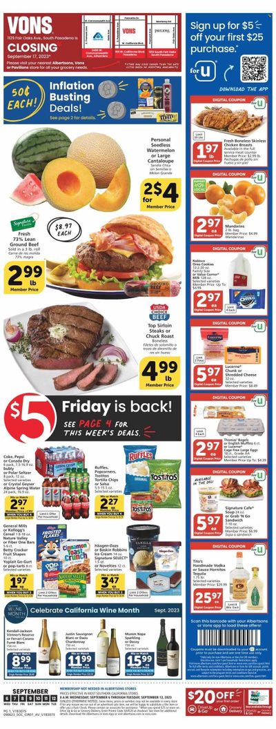 Vons (CA) Weekly Ad Flyer Specials September 6 to September 12, 2023