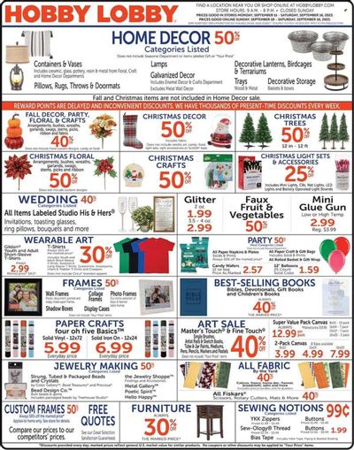 Hobby Lobby Weekly Ad Flyer Specials September 10 to September 16, 2023