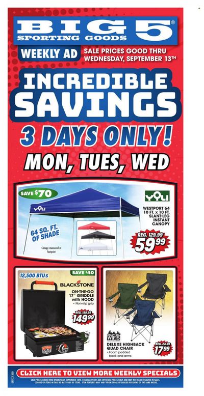 Big 5 (AZ, CA, CO, ID, NM, OR, UT, WA) Weekly Ad Flyer Specials September 11 to September 13, 2023
