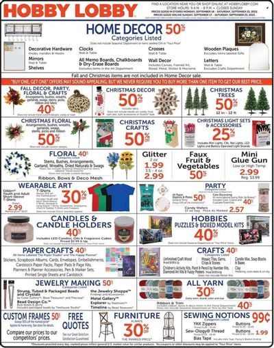Hobby Lobby Weekly Ad Flyer Specials September 17 to September 23, 2023