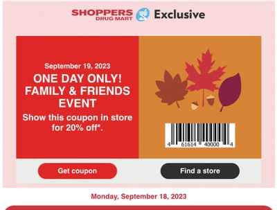Shoppers Drug Canada Family & Friends Event Sale: Today, Save 20% off Using Coupon