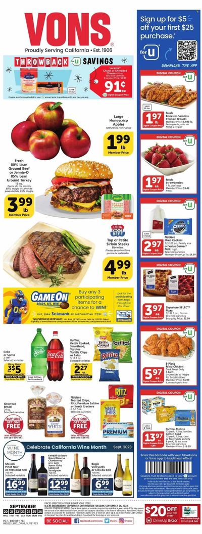 Vons (CA) Weekly Ad Flyer Specials September 20 to September 26, 2023