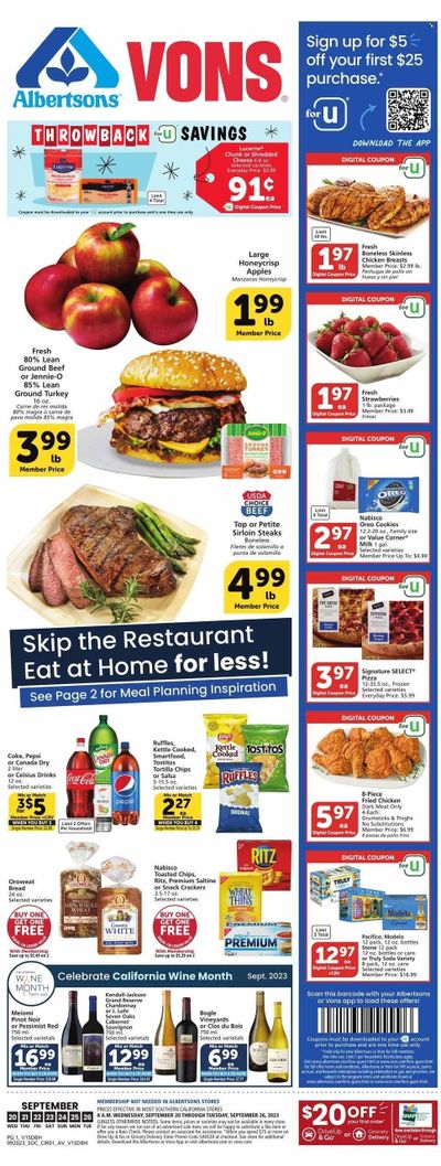 Vons (CA) Weekly Ad Flyer Specials September 20 to September 26, 2023