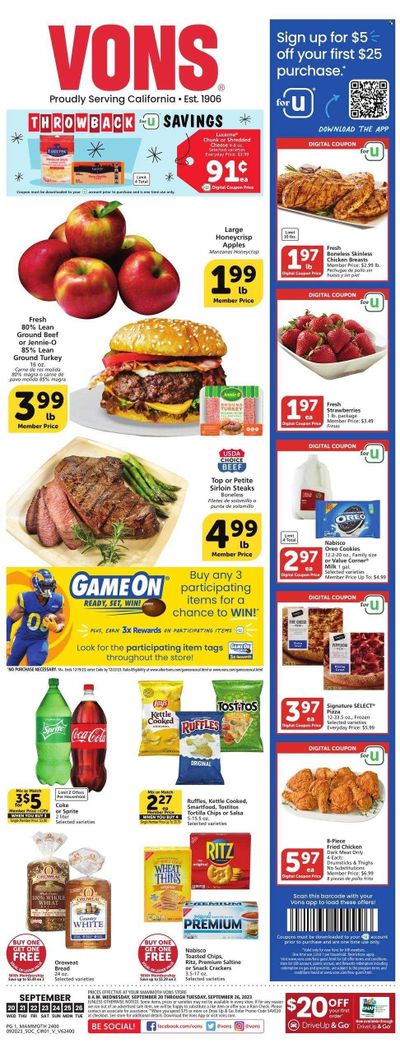 Vons (CA) Weekly Ad Flyer Specials September 20 to September 26, 2023