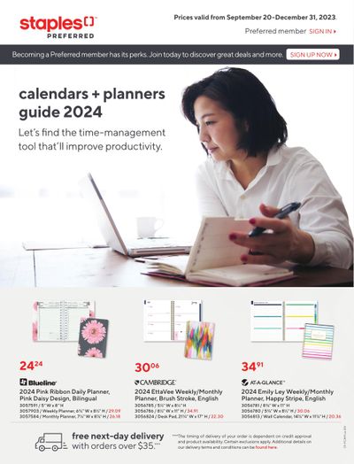 Staples Calendars + Planners Guide September 20 to December 31