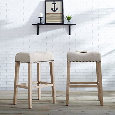 Roundhill Furniture Coco Upholstered Backless Saddle Seat Bar Stools 29" Height, Set of 2, Tan $132.3 (Reg $154.94)