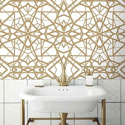 RoomMates RMK10687WP Shatter Geometric Peel and Stick Wallpaper, White/Gold, 20.5" wide x 16.5' $27.1 (Reg $45.49)