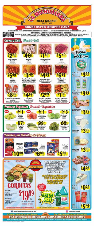 La Michoacana Meat Market (TX) Weekly Ad Flyer Specials September 20 to October 3, 2023