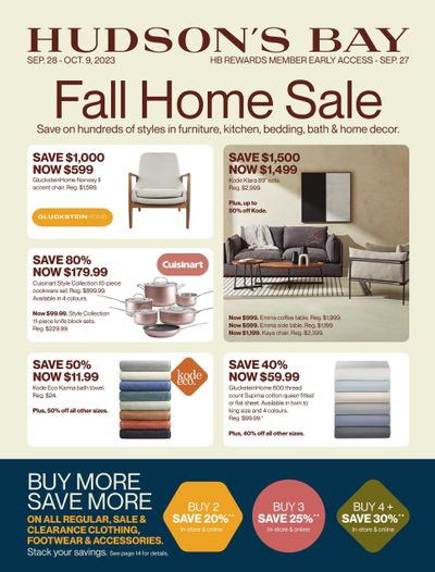 Hudson's Bay Fall Home Sale Flyer September 28 to October 9