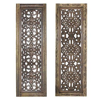 Benzara Floral Hand Carved Wooden Wall Panels, Brown, Assortment of 2 $86.53 (Reg $155.99)