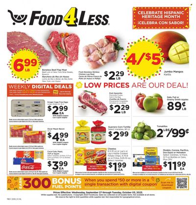 Food 4 Less (CA) Weekly Ad Flyer Specials September 27 to October 3, 2023