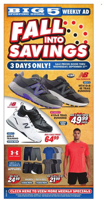Big 5 (AZ, CA, CO, ID, NM, OR, UT, WA) Weekly Ad Flyer Specials September 25 to September 27, 2023