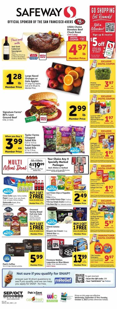 Safeway (CA) Weekly Ad Flyer Specials September 27 to October 3, 2023