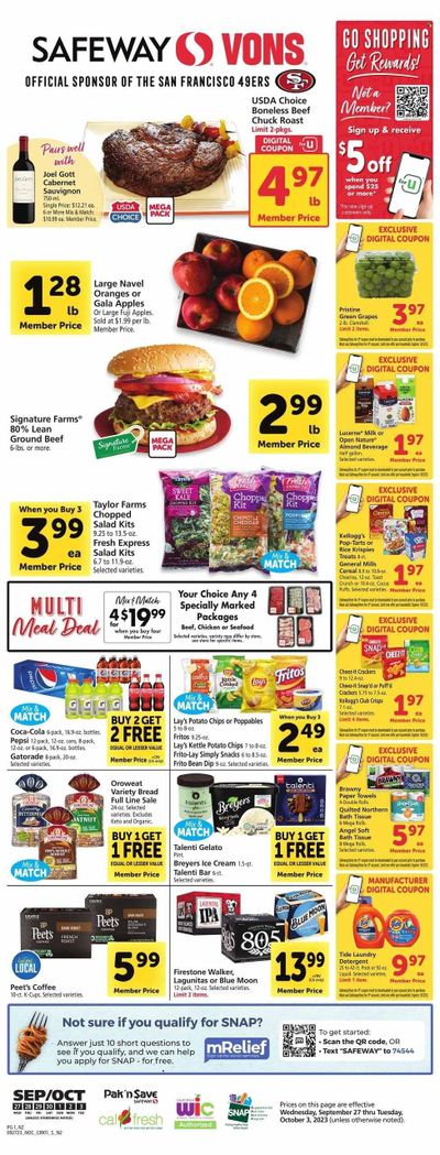 Safeway (CA) Weekly Ad Flyer Specials September 27 to October 3, 2023