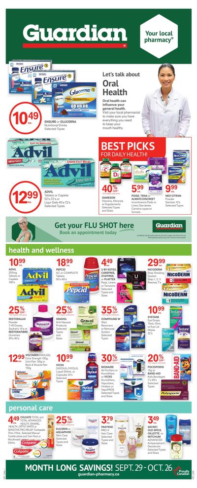 Guardian Pharmacy Monthly Flyer September 29 to October 26