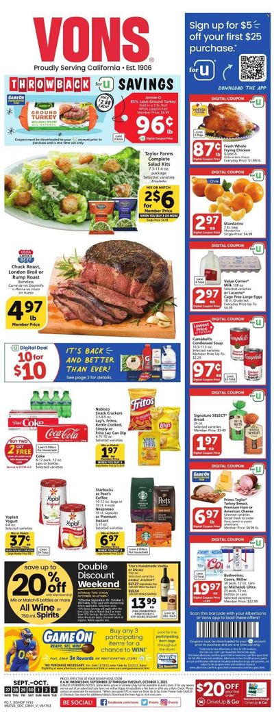 Vons (CA) Weekly Ad Flyer Specials September 27 to October 3, 2023