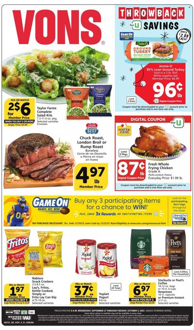 Vons (CA) Weekly Ad Flyer Specials September 27 to October 3, 2023