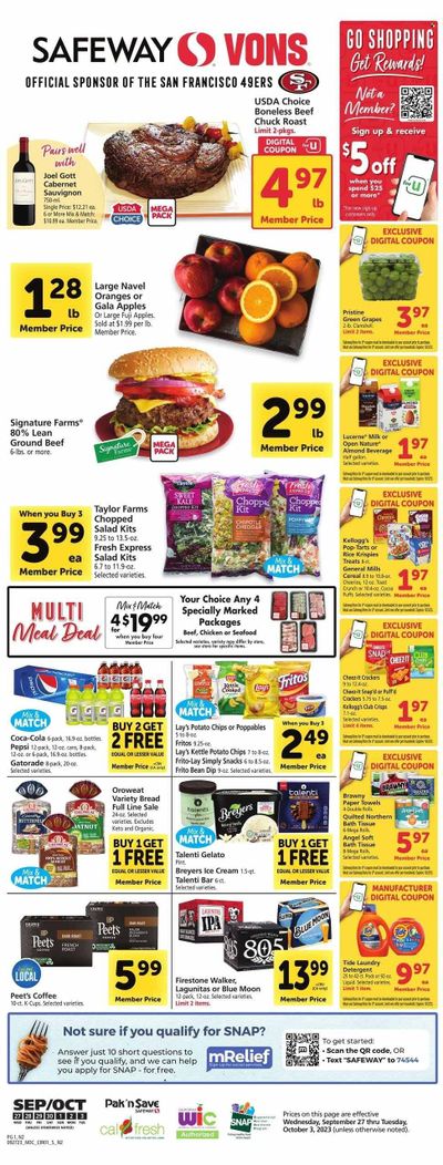 Vons (CA) Weekly Ad Flyer Specials September 27 to October 3, 2023