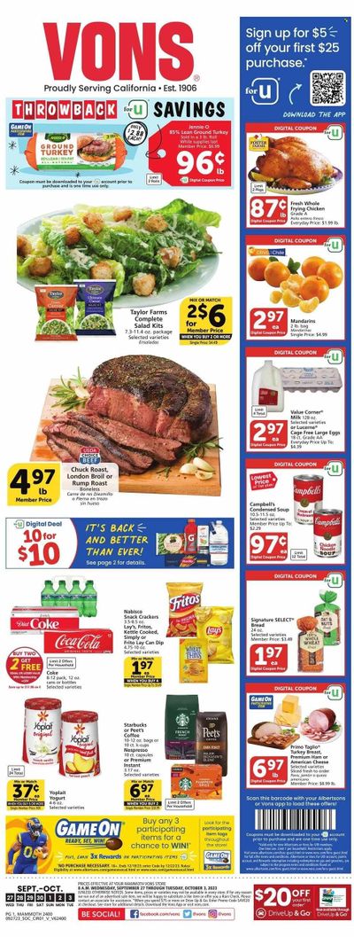 Vons (CA) Weekly Ad Flyer Specials September 27 to October 3, 2023