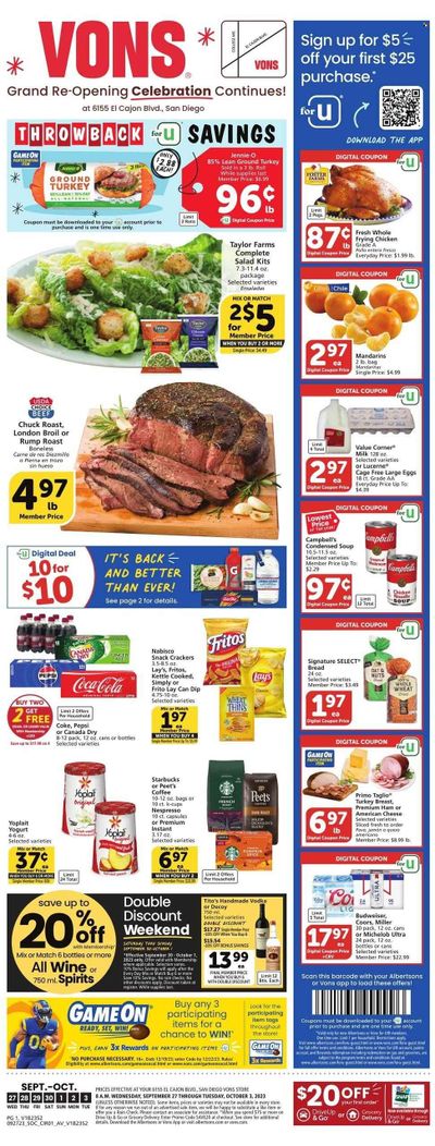 Vons (CA) Weekly Ad Flyer Specials September 27 to October 3, 2023