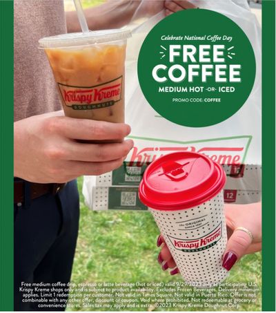 Krispy Kreme Doughnuts Canada National Coffee Day Promotion: Enjoy FREE Coffee Medium Hot or Iced, Friday, September 29, with Coupon Code