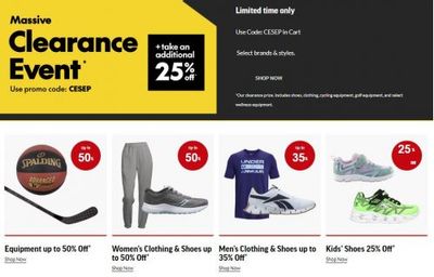 Sport Chek Canada: Massive Shoes & Clothing Clearance Event Sale: Save an Extra 25% Off Using Promo Code