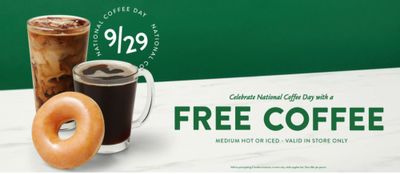 Krispy Kreme Doughnuts Canada National Coffee Day Promotion: Enjoy FREE Coffee Medium Hot or Iced, Today, Friday, September 29